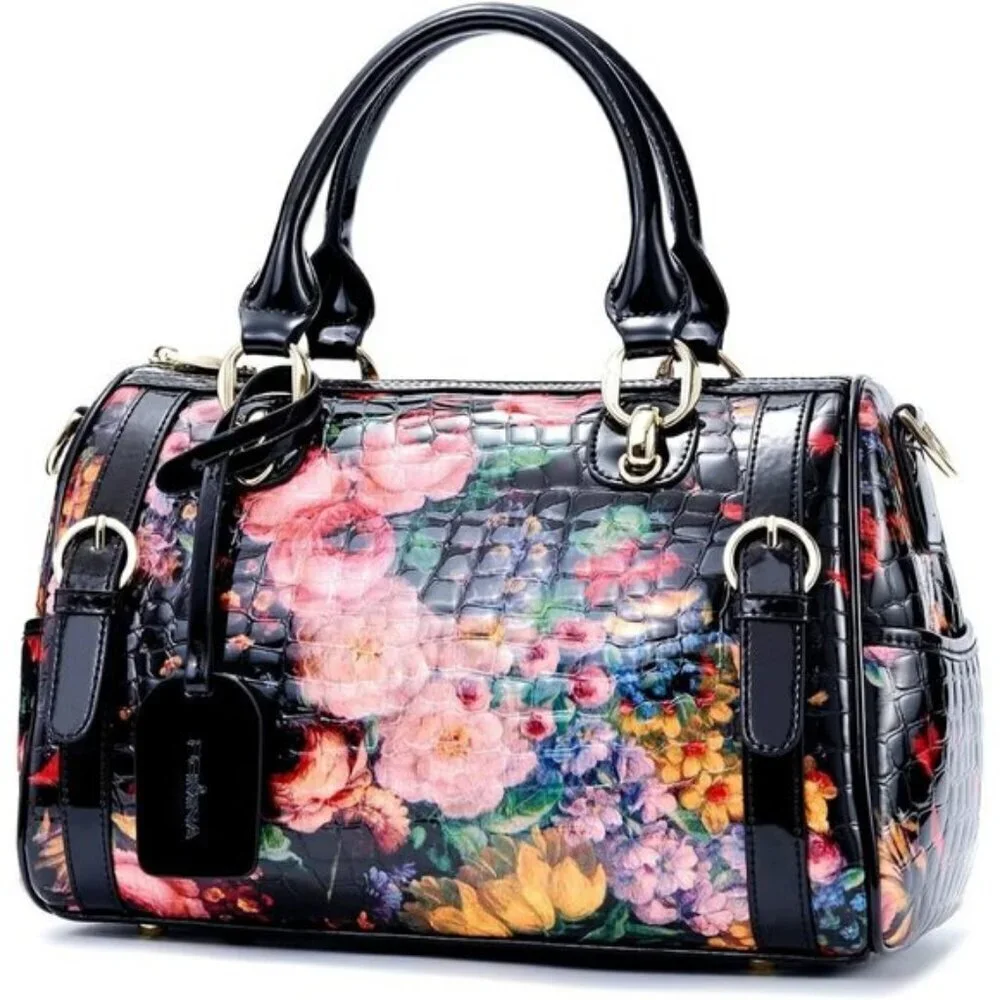 🆕Women Black Rose Genuine Leather Tote Handbag Clutch Purse Crossbody Bag - Picture 3 of 11